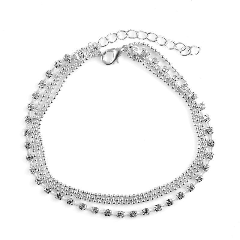 Multilayer Crystal Charm Anklet