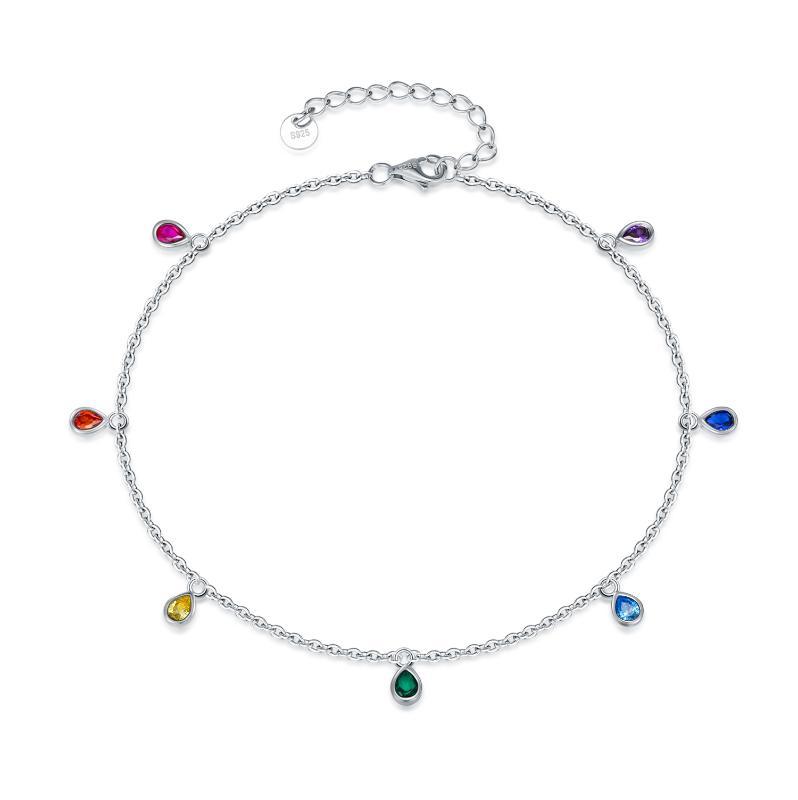 Sterling Silver Rainbow Anklet