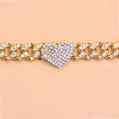 Diamond Heart Cuban Anklet