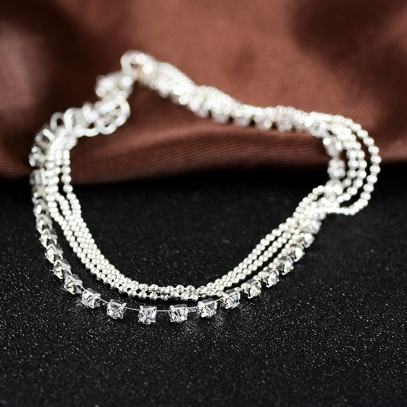 Multilayer Crystal Charm Anklet